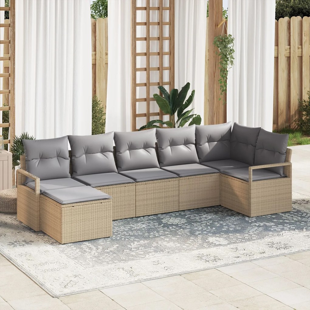 vidaXL Set de canapele pentru grădină 7 pcs Bej Rattan poli
