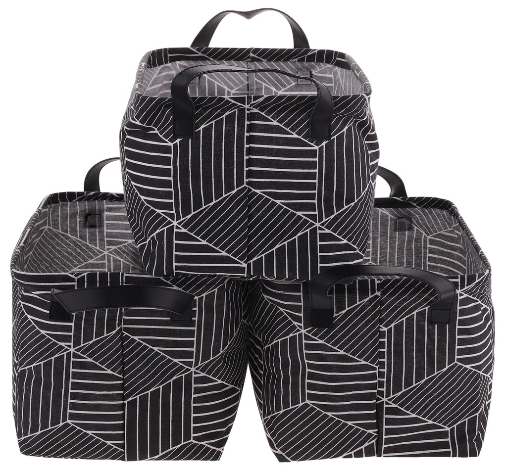 TEMPO-KONDELA YARA, coşuri din stofă cu mânere, set de 3 buc., negru / model
