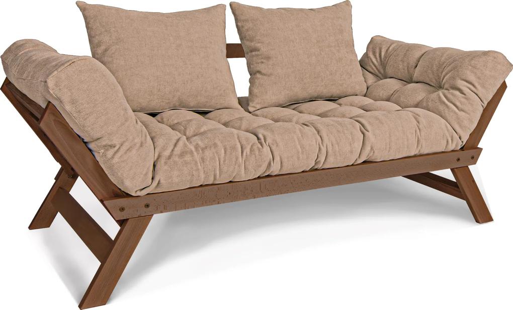 Canapea din lemn de fag Allegro Walnut Beige 170x83x80 cm