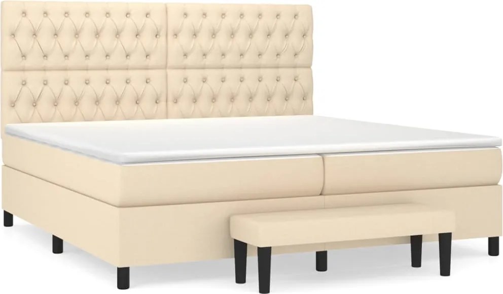vidaXL Pat box spring cu saltea, crem, 200x200 cm, textil