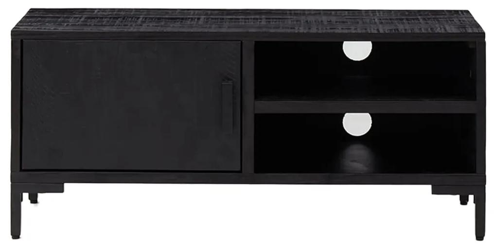 Comoda TV, negru, 90x30x40 cm, lemn de pin masiv reciclat 1, Negru, 90 x 30 x 40 cm
