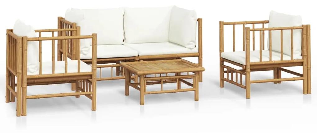 3155185 vidaXL Set mobilier de grădină cu perne alb crem, 2 piese, bambus