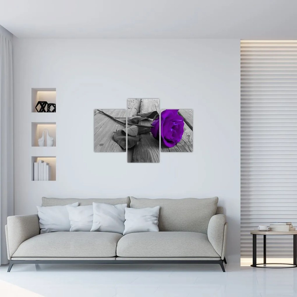 Tablou - Trandafir violet cu tulpina verde (90x60 cm)