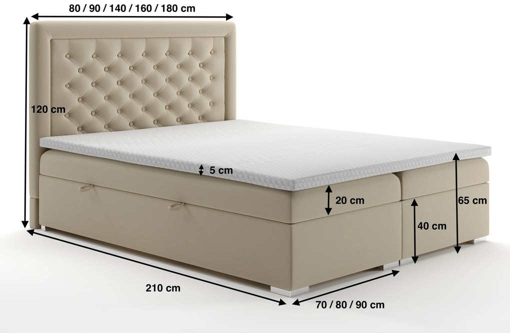 Pat matrimonial Boxspring 180 cm Gllamy (bej) (cu sp. depozitare). 1020295