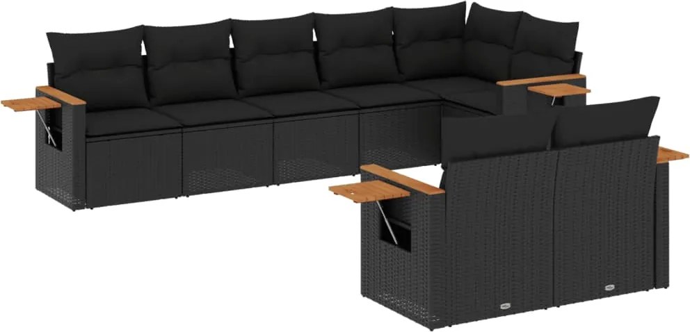 vidaXL Set mobilier de grădină cu perne, 8 piese, negru, poliratan