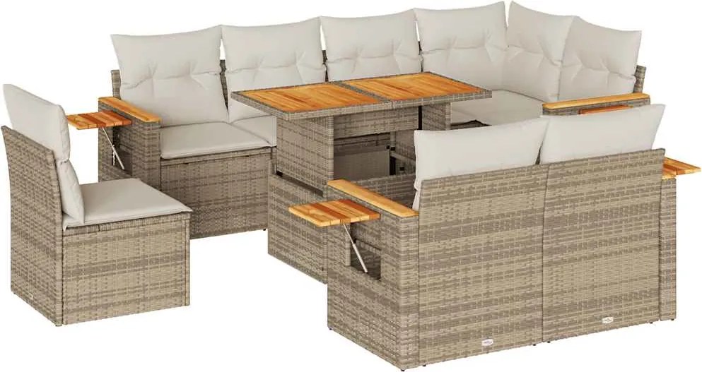 vidaXL Set canapele grădină cu perne 9 piese bej poliratan/lemn acacia