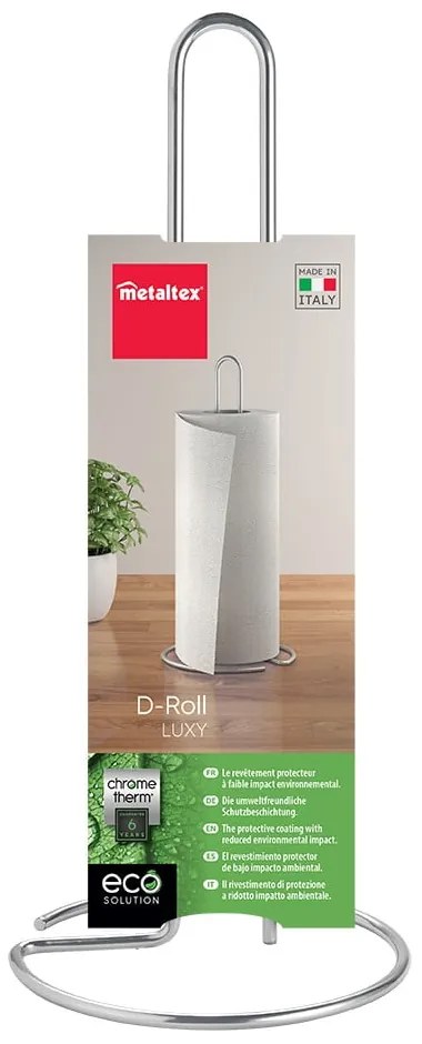 Suport vertical pentru prosoape de bucătărie din hârtie argintiu lucios din oțel ø 14 cm Luxy – Metaltex