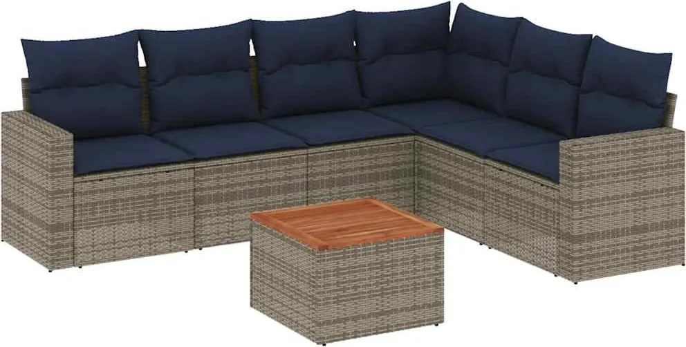 vidaXL Set canapele de grădină cu perne, 7 piese, gri, poliratan