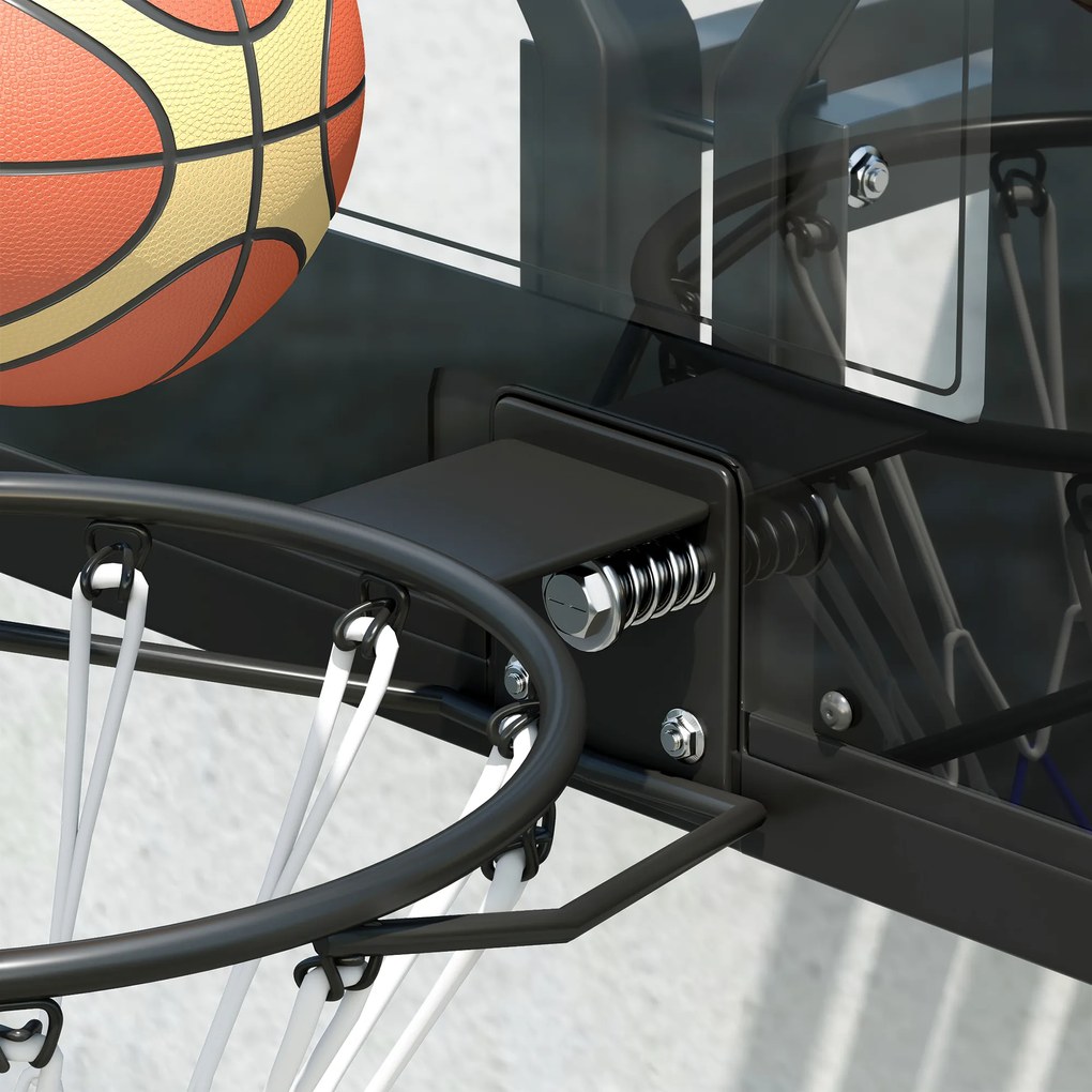 SPORTNOW Panou de baschet mural panou basket cu placă incasabilă cerc din oțel și plasă anti-rupere 110L x 75H cm negru | Aosom Romania