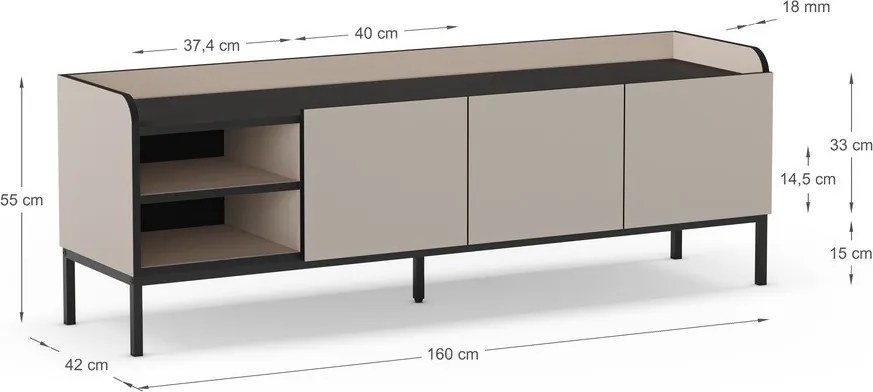 Comodă TV crem 160x55x42 cm Adara – Marckeric