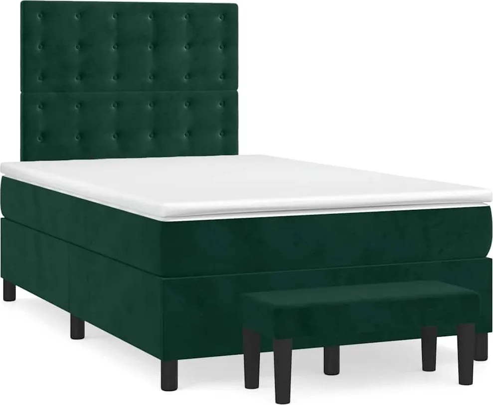 vidaXL Pat box spring cu saltea, verde închis, 120x200 cm, catifea