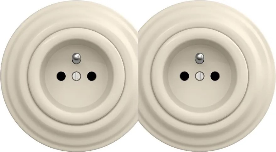 Kliklap - Priză dublă retro de perete cu ramă, 230V, bej