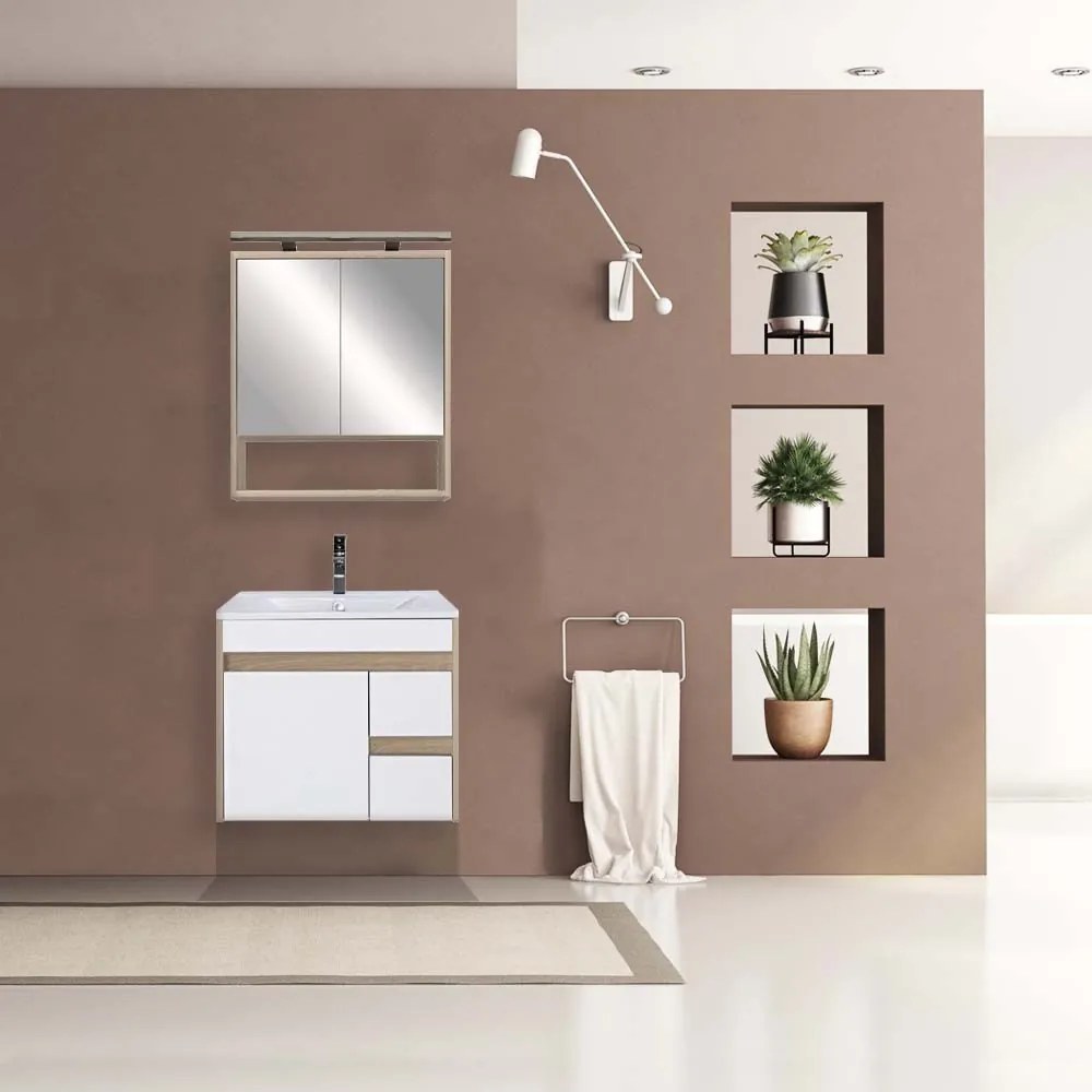 Mobilier complet de baie Luna 60, stejar Sonoma-alb