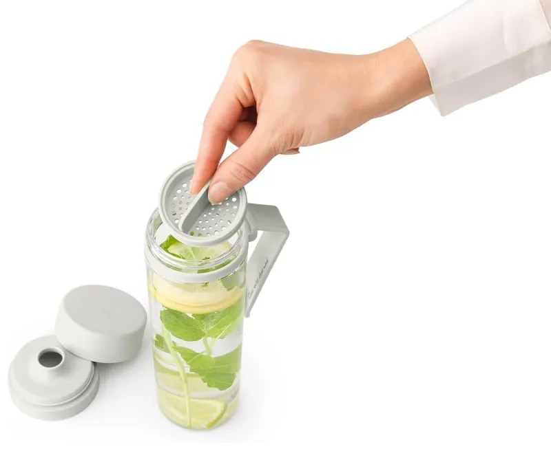 Sticla Brabantia Make&Take 1006280, 500 ml, Cu filtru, Protectie impotriva scurgerilor, Deschidere larga, Transparent/Gri deschis