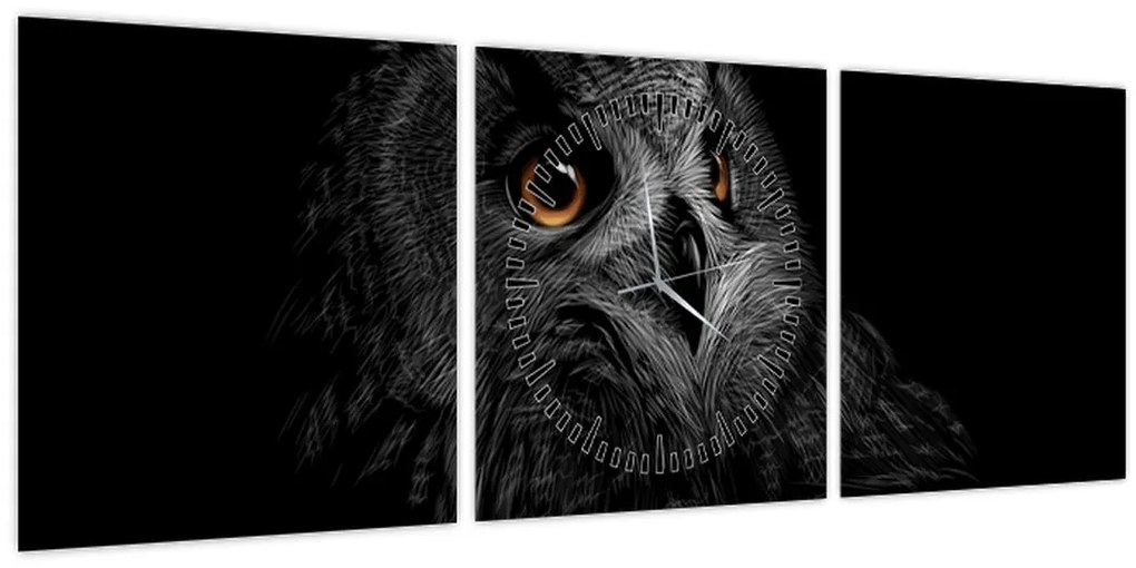 Tablou - Bufniță, ilustrație (cu ceas) (90x30 cm)