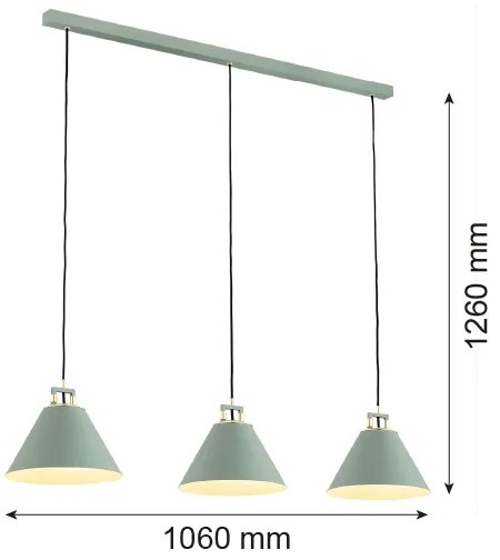 Lustră pe cablu ORTE 3xE27/15W/230V verde Argon 6177