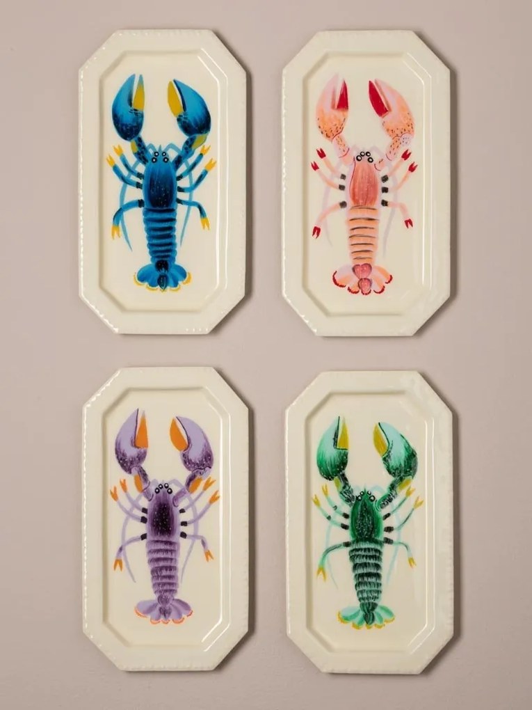 Set 4 tăvițe din metal cu homari colorați, 22×12 cm