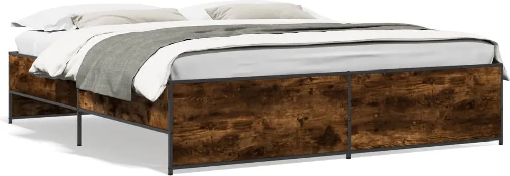 vidaXL Cadru de pat, stejar fumuriu 180x200 cm lemn prelucrat și metal