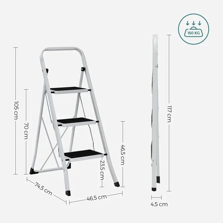 Scara cu treapta, Songmics, Alb, GSL03WT