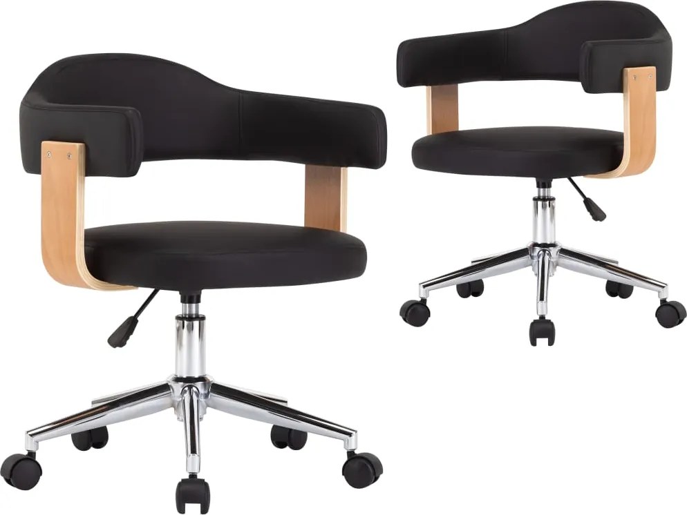 vidaXL Scaune de bucătărie pivotante, 2 buc. negru, piele ecologică