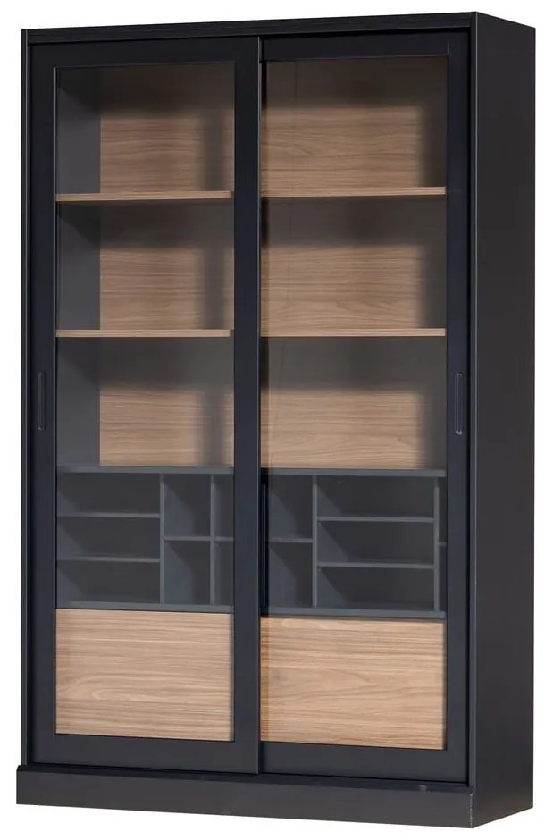 Vitrină neagră/în culoare naturală din lemn de pin cu ușă glisantă 125x200 cm James – WOOOD