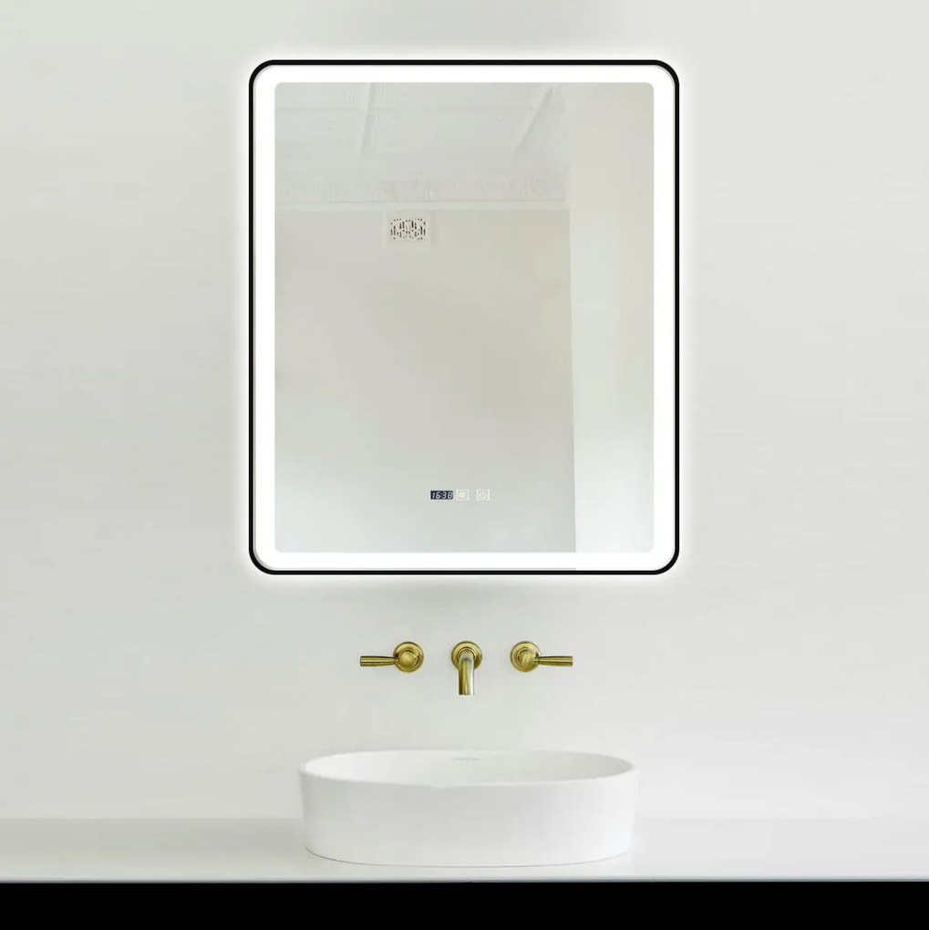 Oglinda Baie Cu Led, 75x90 Cm, Functie Dezaburire, Ceas Si Termometru, Elit's Esn37