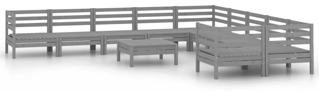 Set mobilier relaxare de gradina, 11 piese, gri, lemn masiv pin Gri, 1