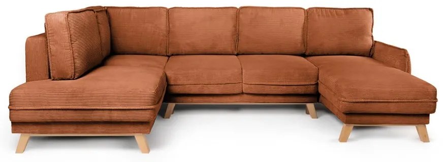 Colțar portocaliu extensibil cu tapițerie din catifea reiată (cu colț pe partea stângă /în formă de "U") Tori – Bonami Selection