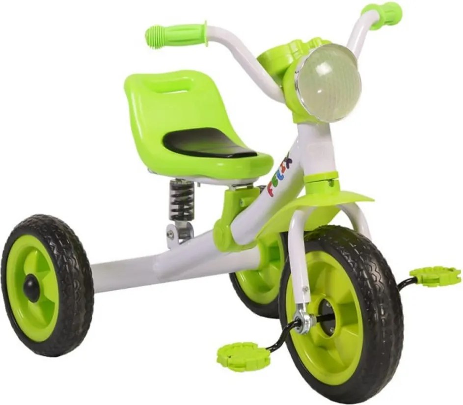 Tricicleta cu pedale NOVOKIDS™ Felix Trike ,Cu melodii si lumini, Max 20 kg, Suspensie spate, Roti din cauciuc EVA, Cadru metalic, Verde