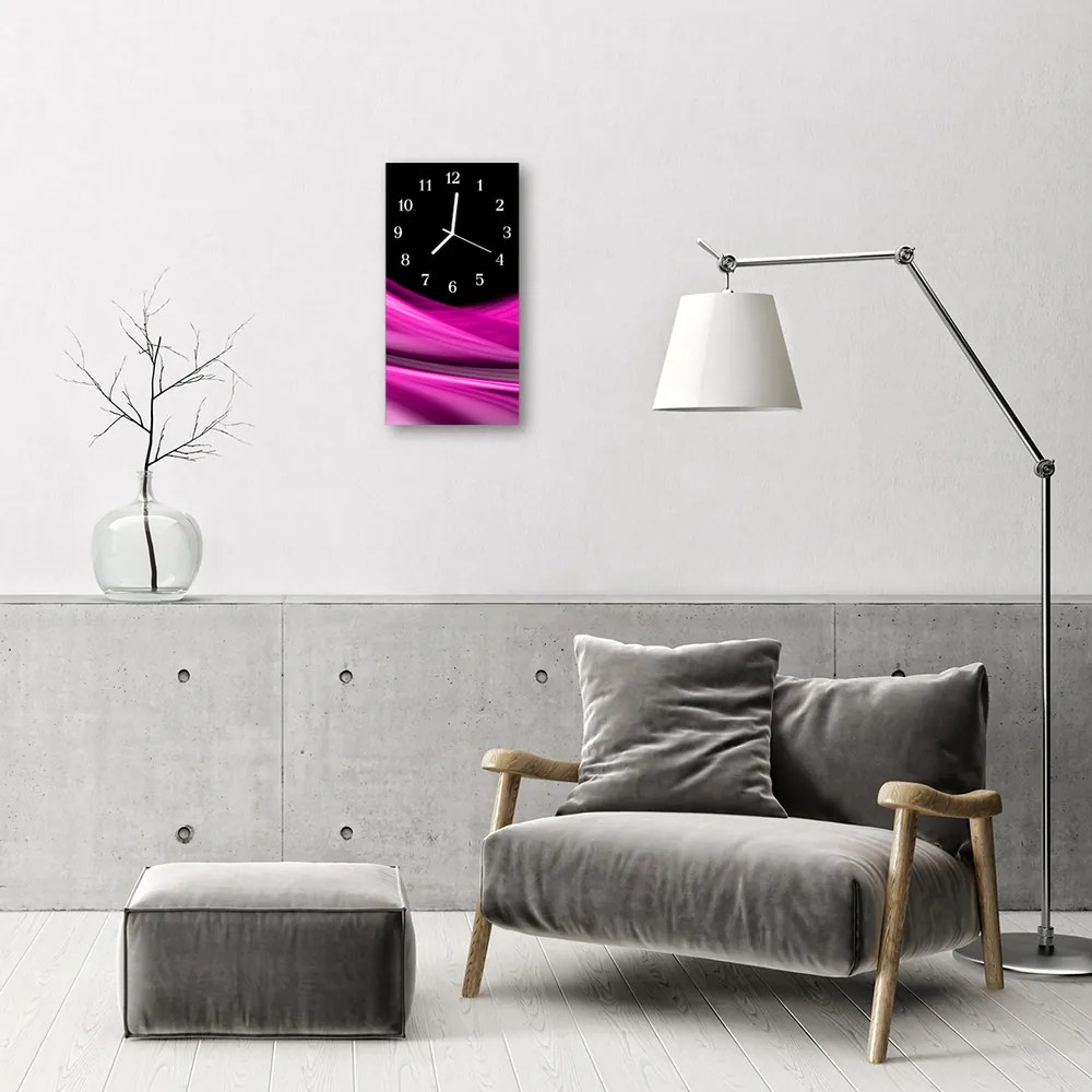 Ceas de perete din sticla vertical Arta abstractizare linii roz