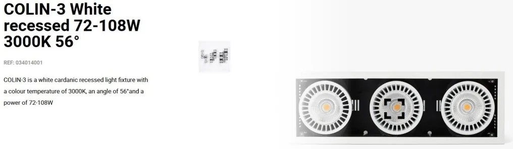 Spot LED incastrabil COLIN-3 White recessed 72-108W 3000K 56°