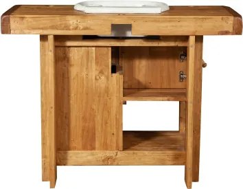 Mobilier de baie, L116 63 H90 cm, 4 sertare, natur, lemn masiv, chiuveta din marmura