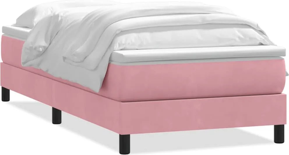vidaXL Pat box spring cu saltea, roz, 100x220 cm, catifea