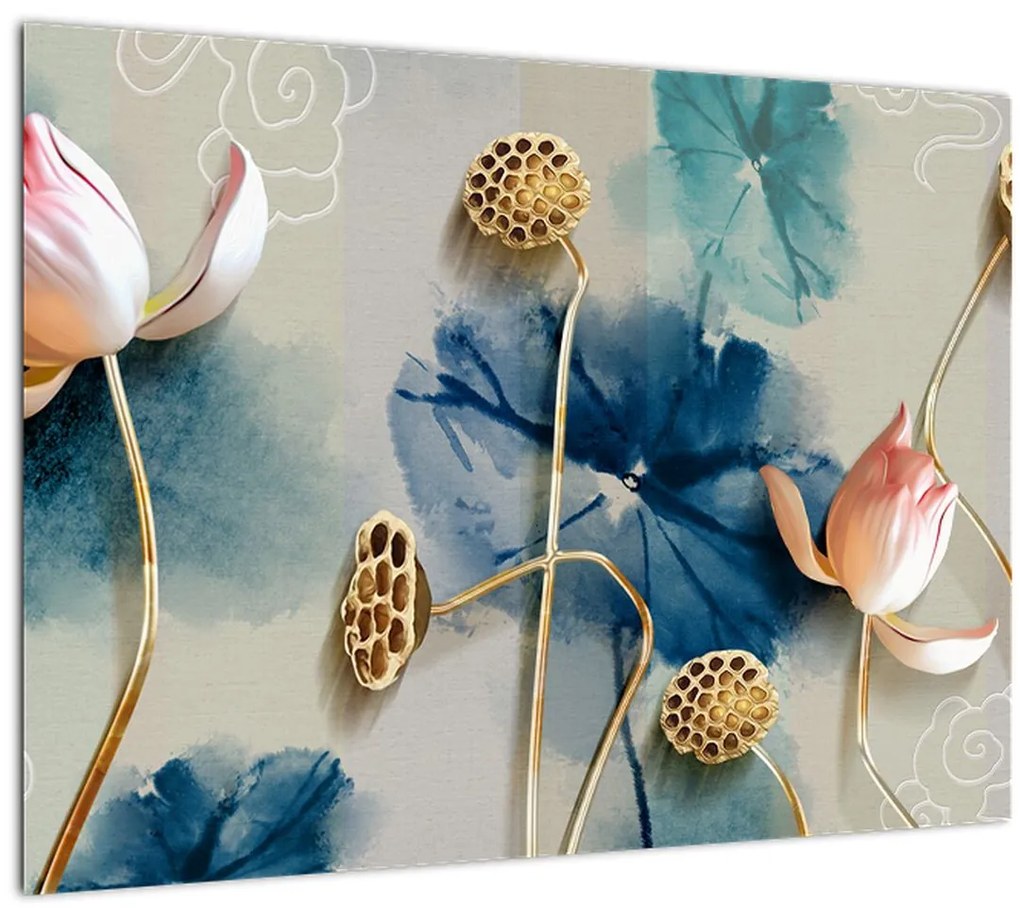 Tablou pe sticlă cu flori (70x50 cm)