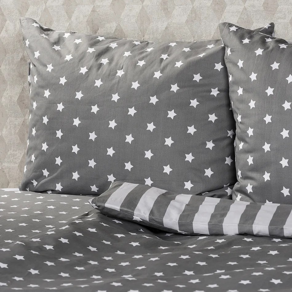 4Home Lenjerie pat bumbac Stars gri, 1 pers., 140 x 220 cm, 70 x 90 cm