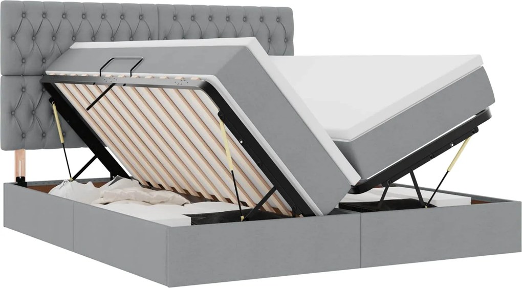 vidaXL Pat cu storage Gri deschis 200 x 200 cm Piele artificială