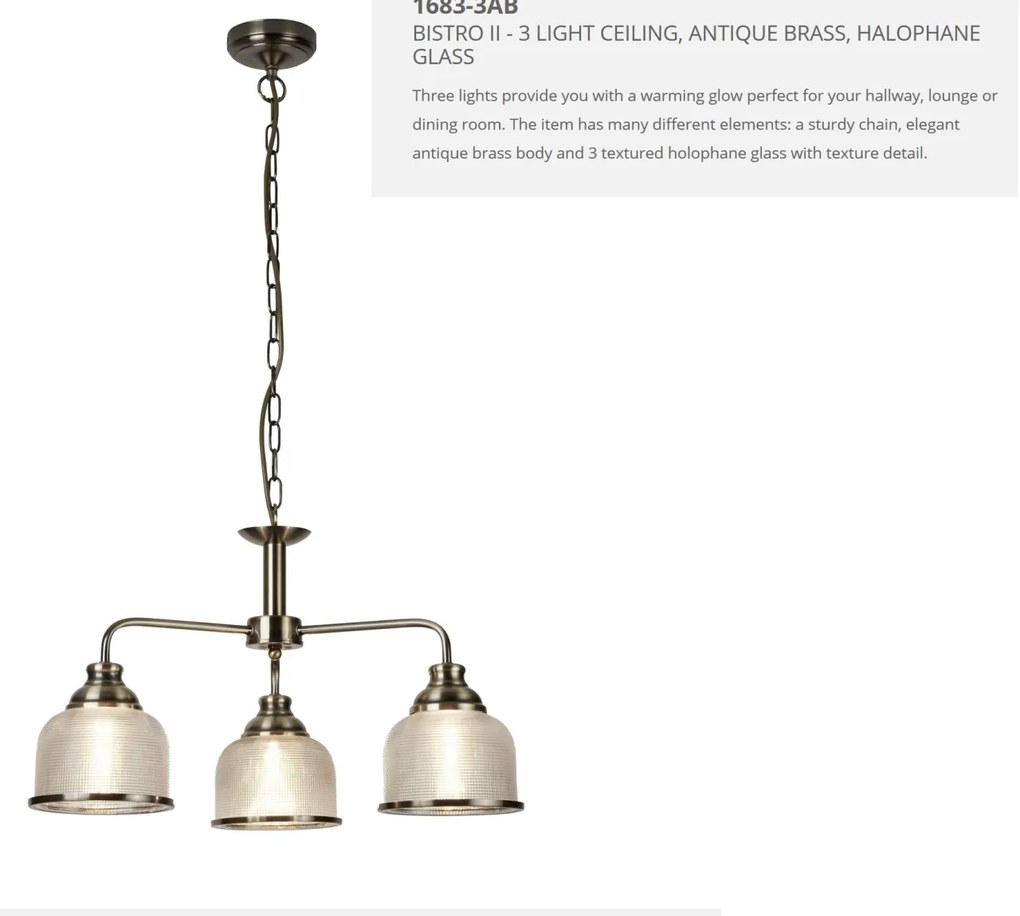 Lustra suspendata design clasic Bistro II 3L alama antique 1683-3AB SRT