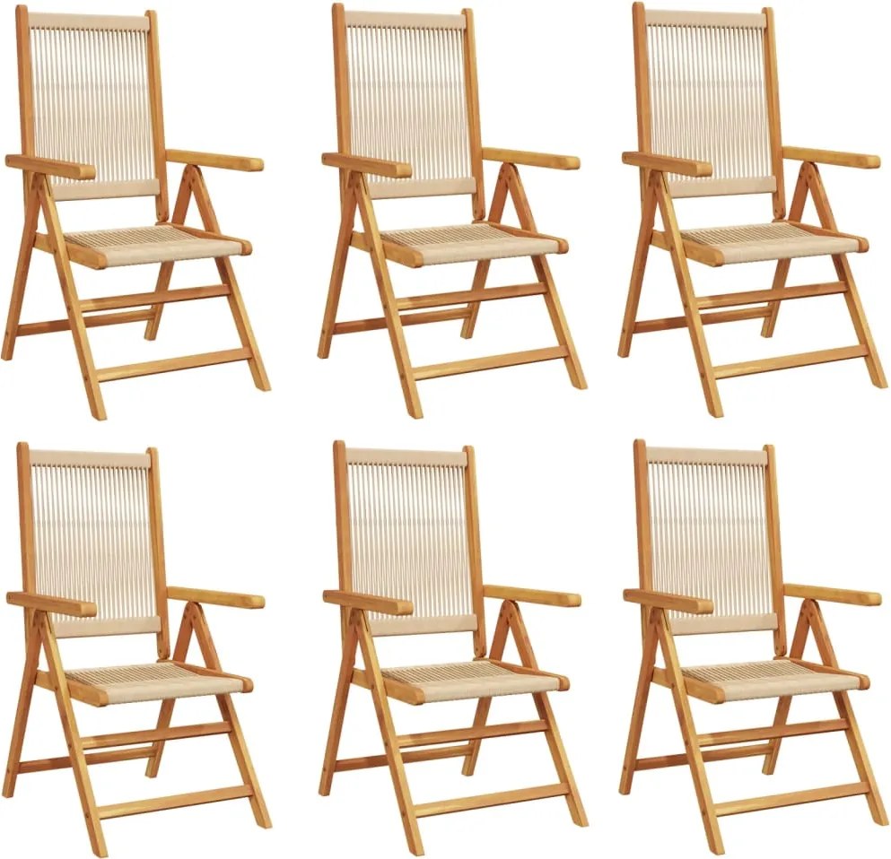 vidaXL Scaune de grădină rabatabile, 6 buc., bej, lemn masiv acacia