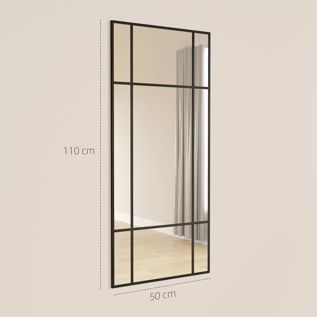 HOMCOM Oglindă de Perete Stil Fereastră Montaj Vertical Orizontal 110x50cm Negru | Aosom Romania