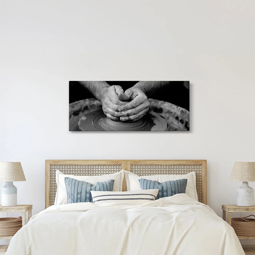 Tablou alb negru - producția de ceramică (120x50 cm)