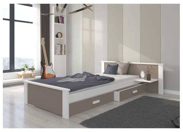 Pat Dormitor ALDEX Cu Sertar Maro/Alb 80x180cm