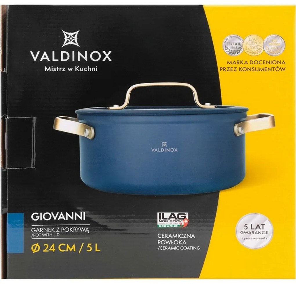 Valdinox Caserolă cu capac Giovanni 24 cm, 5,0 l, 5 l