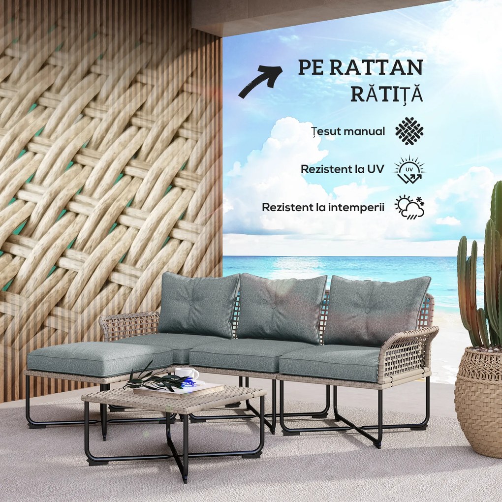 Outsunny Set de Mobilier de Terasa din 5 Piese cu Canapea | Aosom Romania