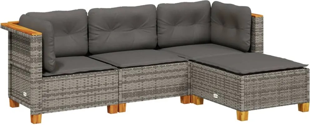 vidaXL Set canapea de grădină cu perne, 4 piese, gri, poliratan