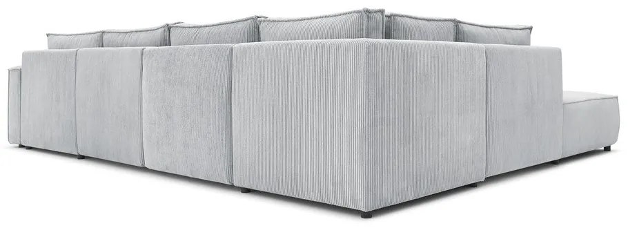 Colțar gri deschis cu tapițerie din catifea reiată (cu colț pe partea stângă /în formă de "U") Nihad modular – Bobochic Paris