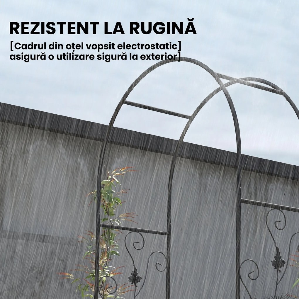 Outsunny Arc de Grădină cu Poartă și Grilaj pentru Plante Cățărătoare, 2,2x1 m, Negru | Aosom Romania