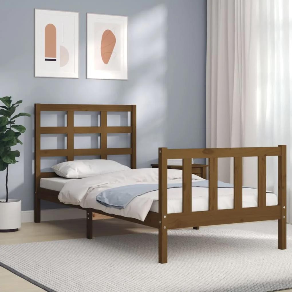 3192089 vidaXL Cadru de pat cu tăblie, maro miere, 90x200 cm, lemn masiv