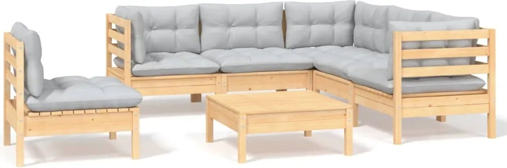 vidaXL Set mobilier grădină cu perne gri, 6 piese, lemn de pin