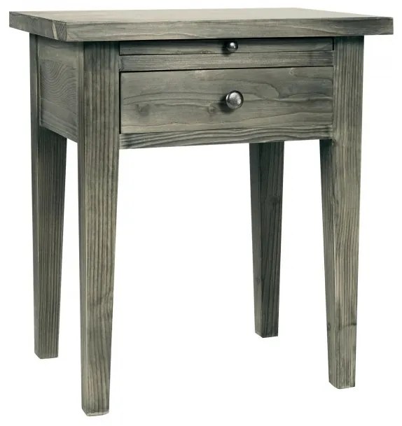 Noptiera gri, din lemn de pin, cu sertar, aspect rustic, Country