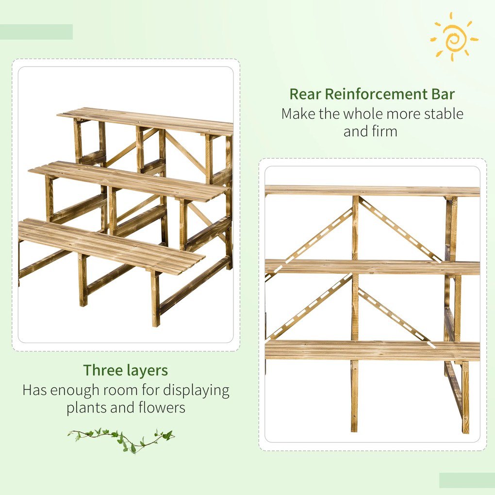 Outsunny suport de flori pliabil cu 3 etaje, din lemn natural, 78 cm, pentru interior și exterior | Aosom Romania